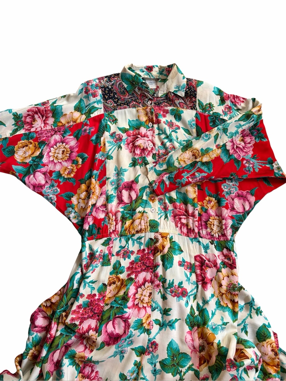 Carole Little 80’s Vintage Floral Boho Dolman Sleeved Button Front Midi Dress 6